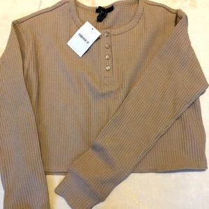 Tan long sleeve crop top